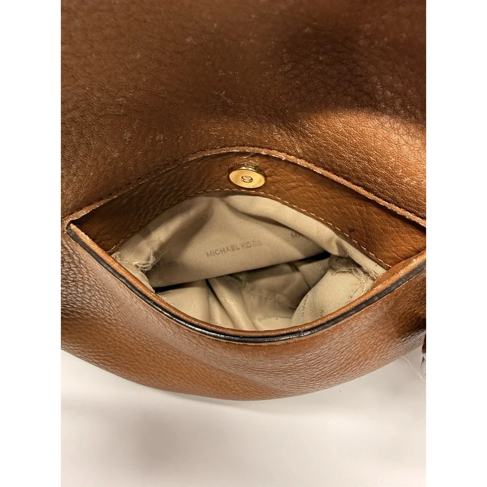 Michael Kors Lupita Large Hobo Bag Cognac Brown Pebbled Leather Crossbody
